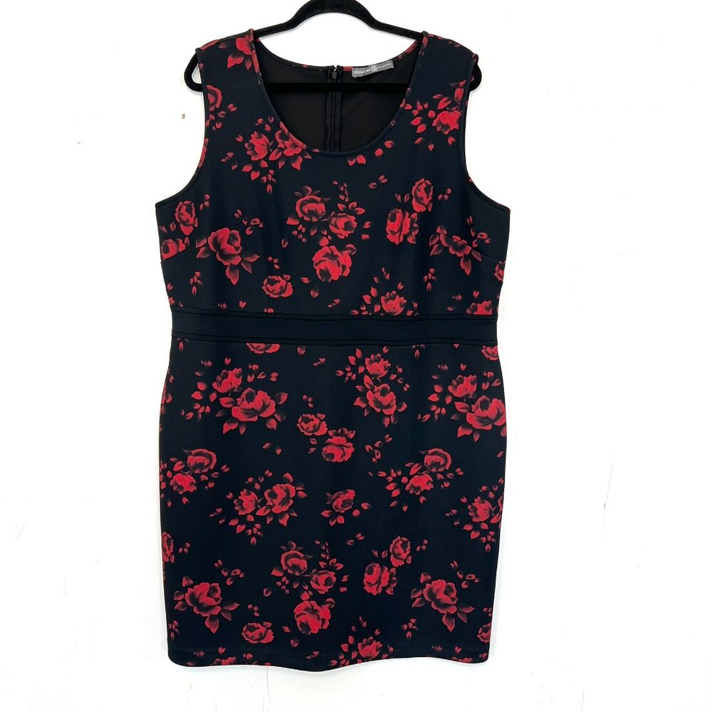 Signature‎ Collection Sleeveless Dress Black Red Floral Stretch 1X 18W-20W